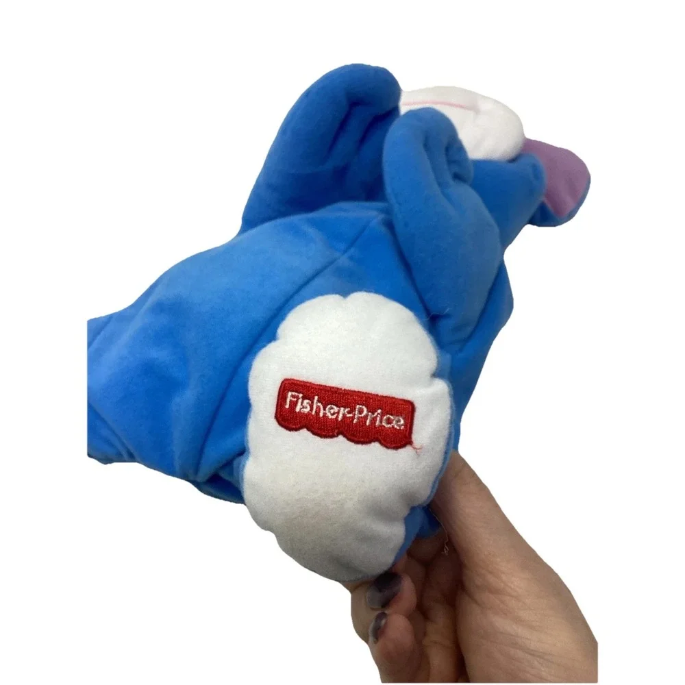 Vintage Fisher Price 1998 Rumple Puppy Plush Blue Pink Nose